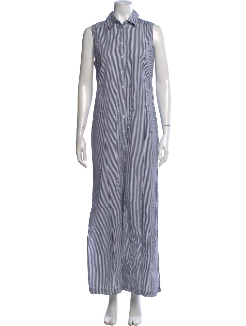 Jenni Kayne Sleeveless Blue Pinstripe Maxi Shirt Dress